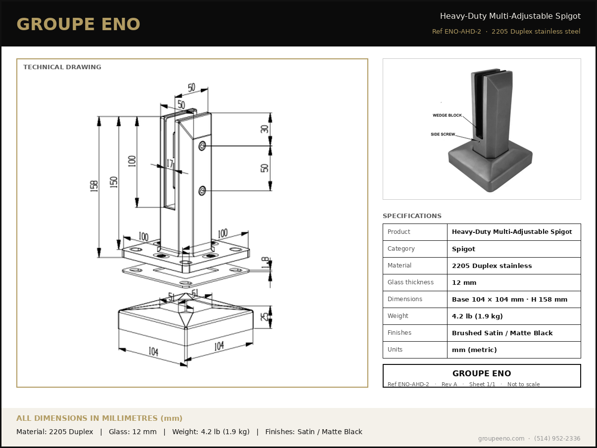 Technical data sheet - Heavy Duty Spigot 6" - dimensions in mm - Groupe ENO