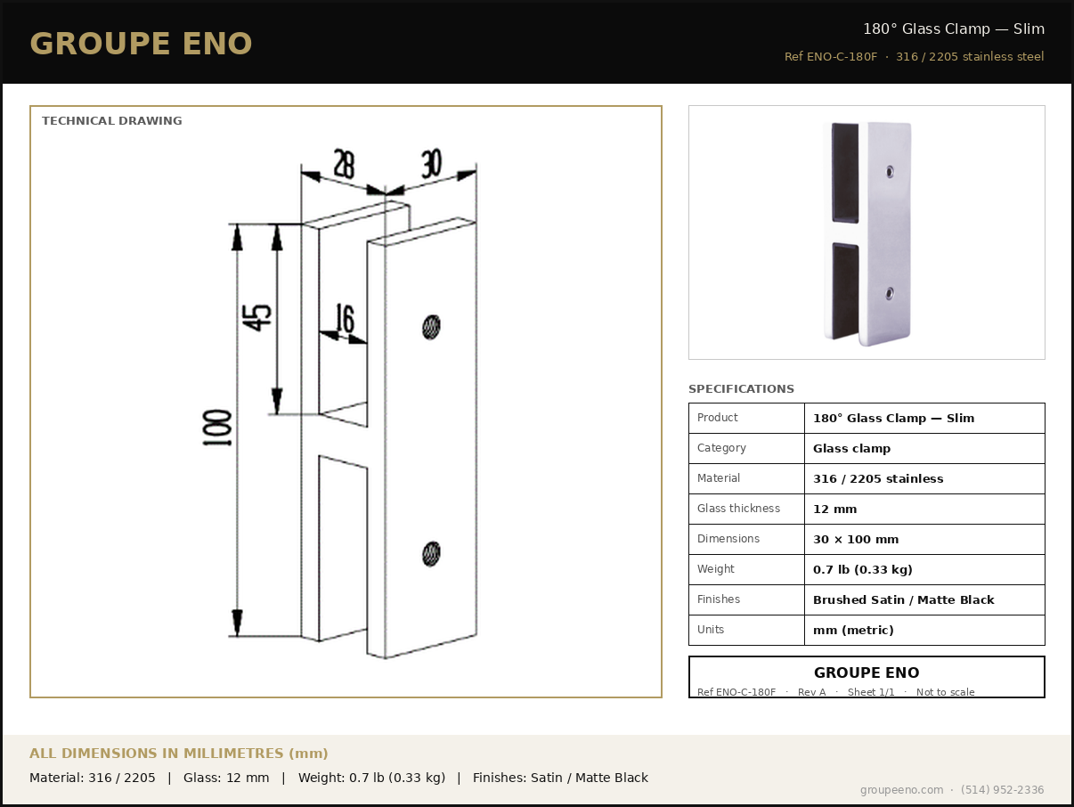 Technical data sheet - H Connector 180° Thin - dimensions in mm - Groupe ENO