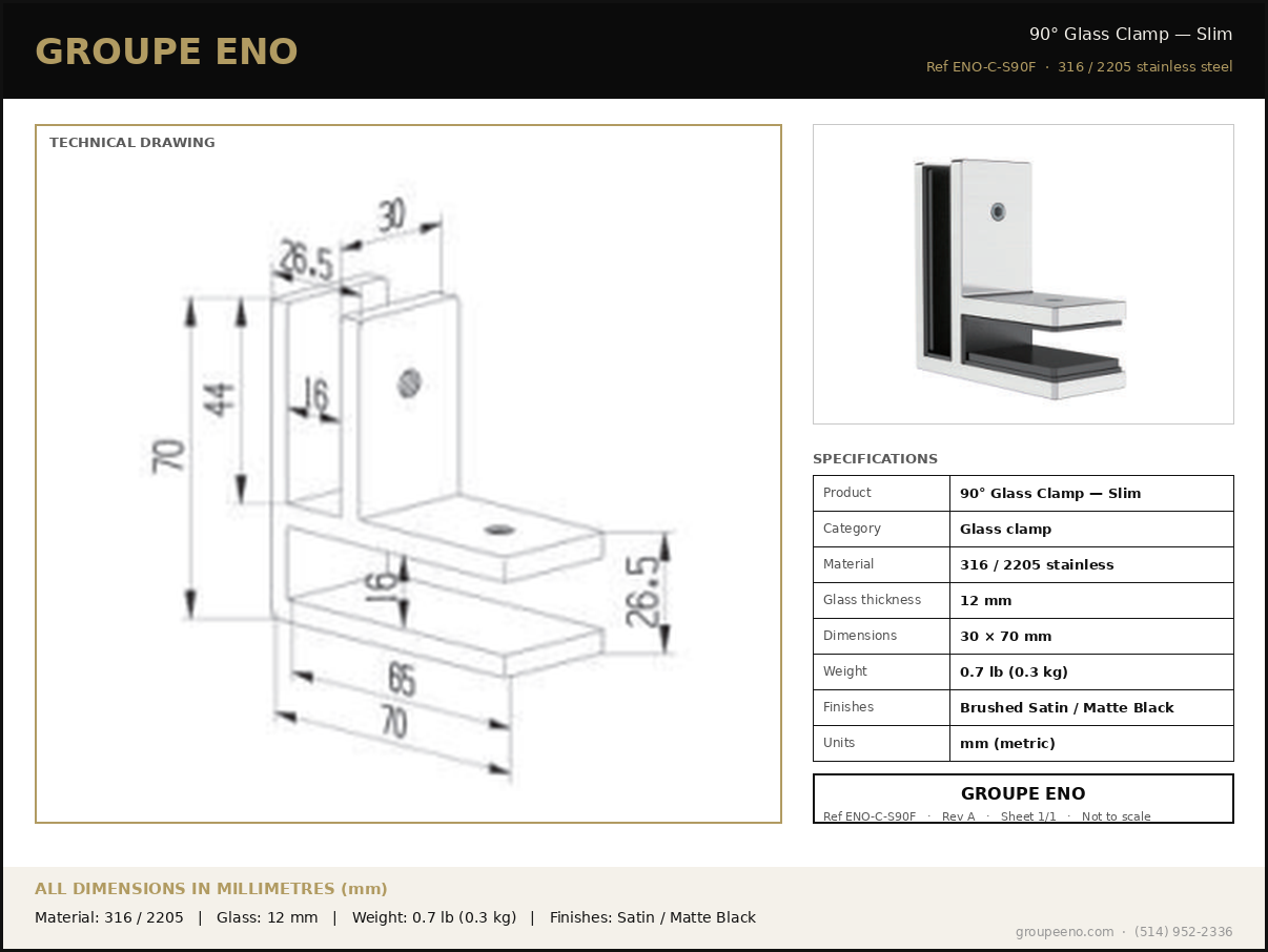 Technical data sheet - Corner Connector 90° Thin - dimensions in mm - Groupe ENO