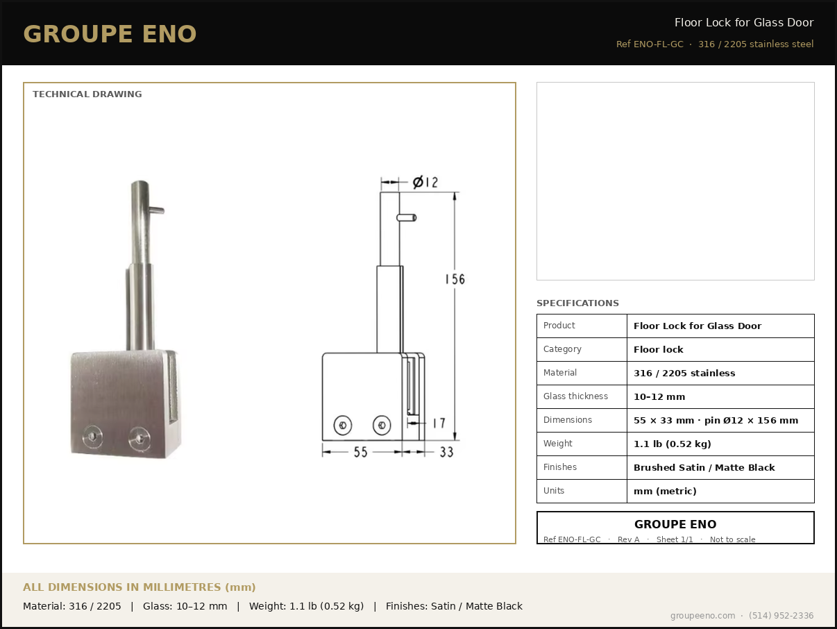 Technical data sheet - Floor Pin/Mount - dimensions in mm - Groupe ENO
