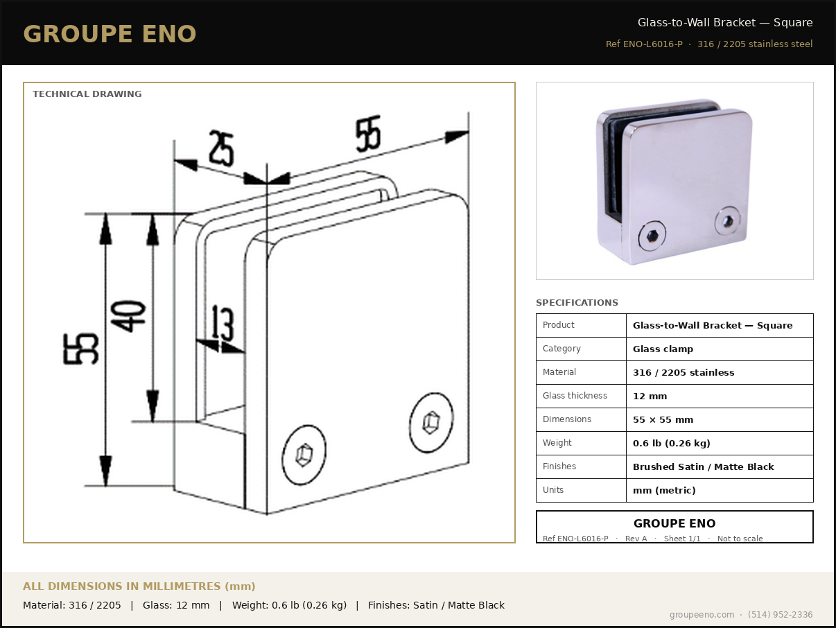 Technical data sheet - Glass-to-Wall Wide - dimensions in mm - Groupe ENO